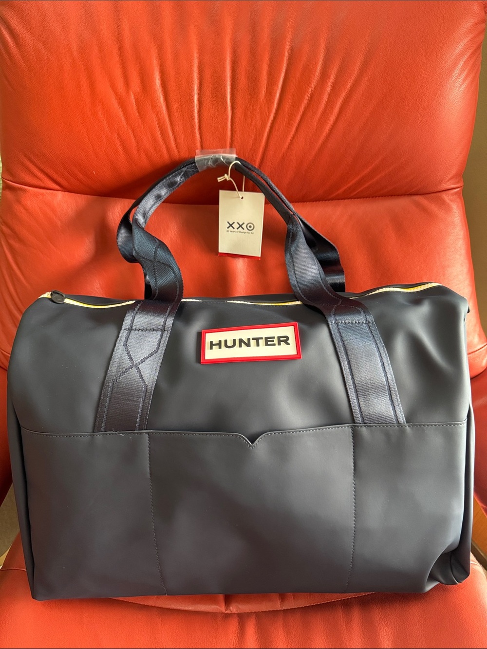 NWT Hunter for Target Weekender Duffle Bag, Navy Blue w/ Yellow Zipper